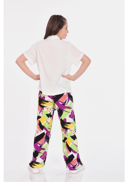 Viskon Rahat Kesim Geniş Paça Desenli Kız Çocuk Pantolon fiyatları