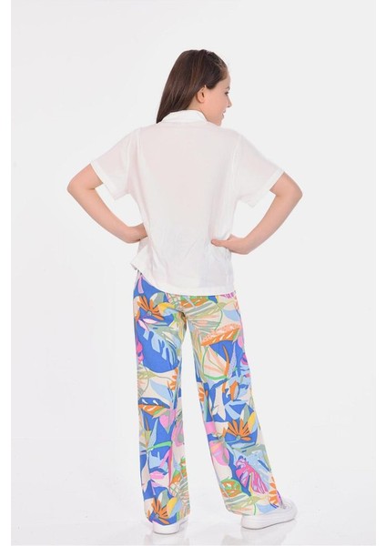 Viskon Rahat Kesim Geniş Paça Desenli Kız Çocuk Pantolon fiyatları