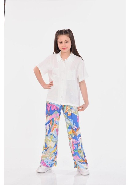 Viskon Rahat Kesim Geniş Paça Desenli Kız Çocuk Pantolon fırsatları