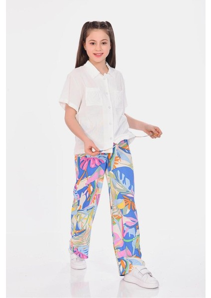 Viskon Rahat Kesim Geniş Paça Desenli Kız Çocuk Pantolon indirimleri