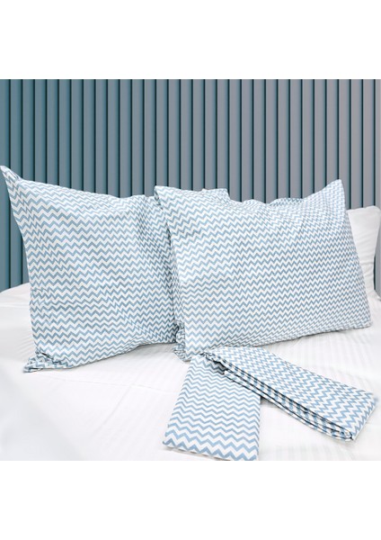 Mavi Zikzaklı Tek Kişilik Çarşaf Seti | %100 Pamuklu Ranforce | 2 Parça