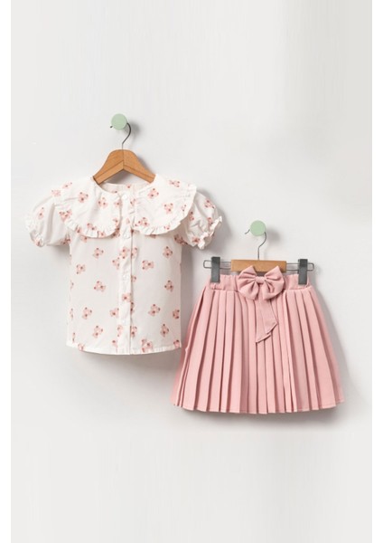 Ayıcık Desenli Pileli Etek 2 li takım - Açık Pembe