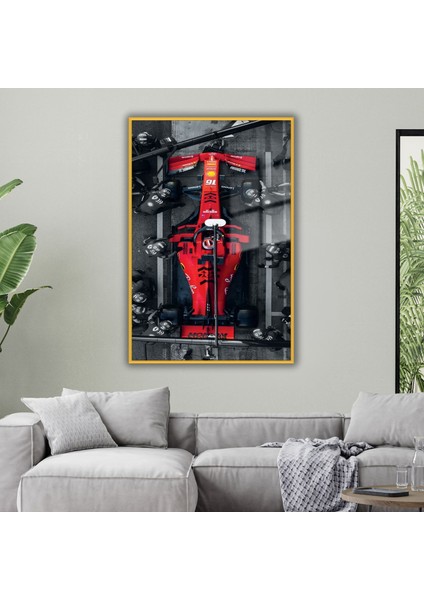 Metal Çerçeveli Temperli Cam Tablo Ferrari Formula 1 Görseli