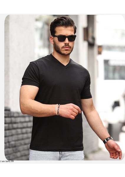 Men's Style Pamukl V Yaka T-shırt