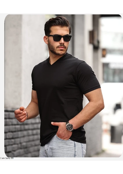 Men's Style Pamukl V Yaka T-shırt