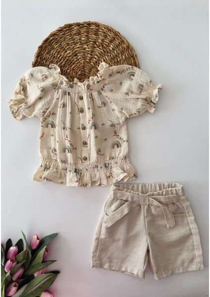 Karpuz Kol Kayık Yaka Şortlu Müslin takım - Yeşiltaş fiyatları