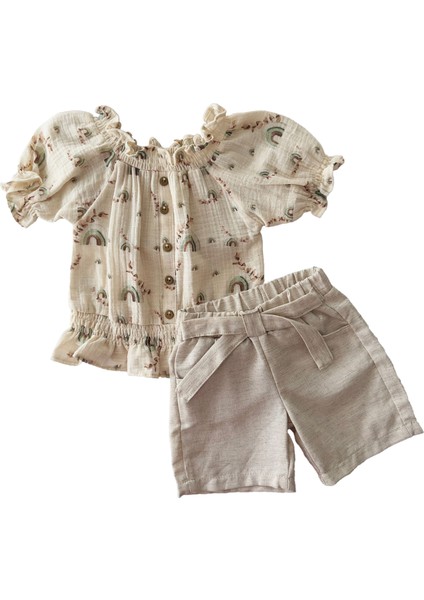 Karpuz Kol Kayık Yaka Şortlu Müslin takım - Yeşiltaş modelleri