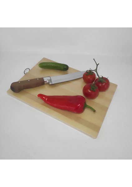 22-32 cm Organik Bambu Kesim Tahtası ve No2 30 cm Çelik Et Bıçağı Seti Bıçak ve Kesim Tahtası Seti