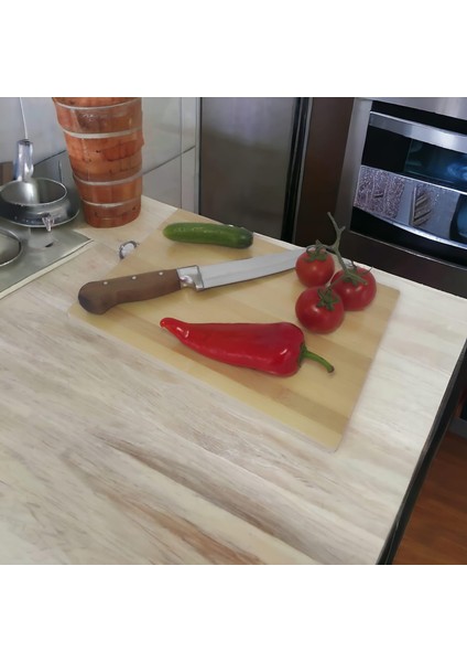 22-32 cm Organik Bambu Kesim Tahtası ve No2 30 cm Çelik Et Bıçağı Seti Bıçak ve Kesim Tahtası Seti