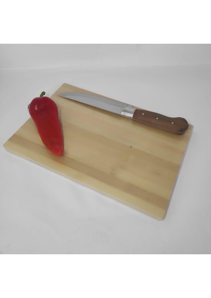 22-32 cm Organik Bambu Kesim Tahtası ve No2 30 cm Çelik Et Bıçağı Seti Bıçak ve Kesim Tahtası Seti