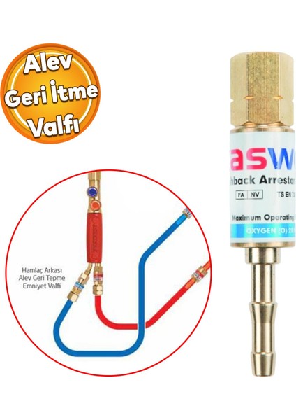 Kasweld Alev Geri Tepme Valfi Oksijen Kaynak 3006 O Gaz Şalome Tüp Hamlaç Regülatör Lülesi 20 Bar