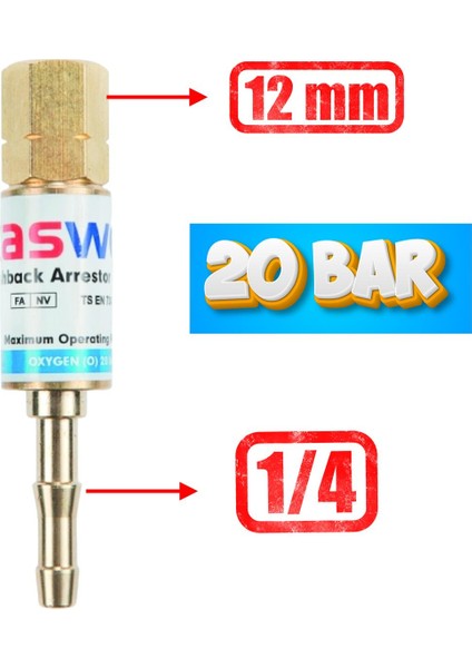 Kasweld Alev Geri Tepme Valfi Oksijen Kaynak 3006 O Gaz Şalome Tüp Hamlaç Regülatör Lülesi 20 Bar indirimleri