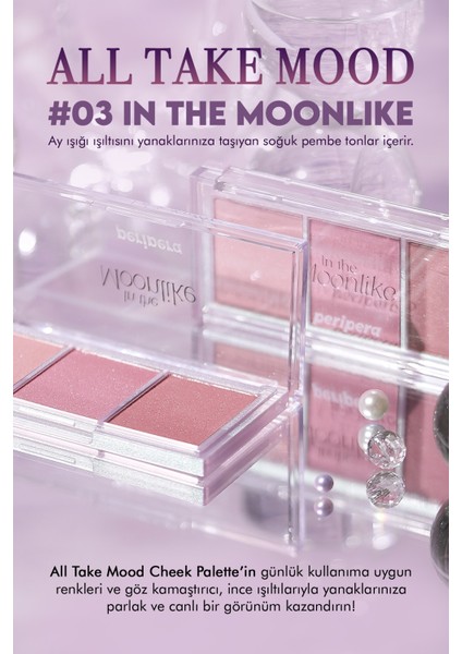 Pembe Işıltılar Içeren 3’lü Allık Paleti Peripera All Take Mood Cheek Palette (03 In The Moonlike)