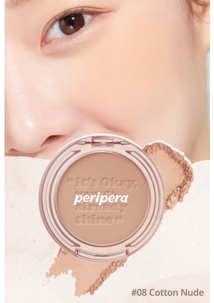 Pastel Tonlarda Sebum Dengeleyici Toz Allık Peripera Pure Blushed Sunshine Cheek (08 Cotton Nude)