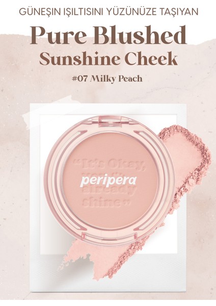 Pastel Tonlarda Sebum Dengeleyici Toz Allık Peripera Pure Blushed Sunshine Cheek (07 Milky Peach)