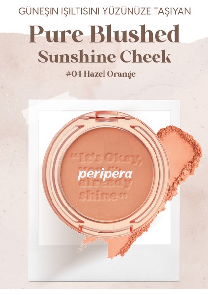 Pastel Tonlarda Sebum Dengeleyici Toz Allık Peripera Pure Blushed Sunshine Cheek (04 Hazel Orange)