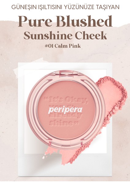 Pastel Tonlarda Sebum Dengeleyici Toz Allık Peripera Pure Blushed Sunshine Cheek (01 Calm Pink)