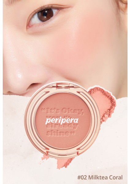 Pastel Tonlarda Sebum Dengeleyici Toz Allık Peripera Pure Blushed Sunshine Cheek (02 Milktea Coral)