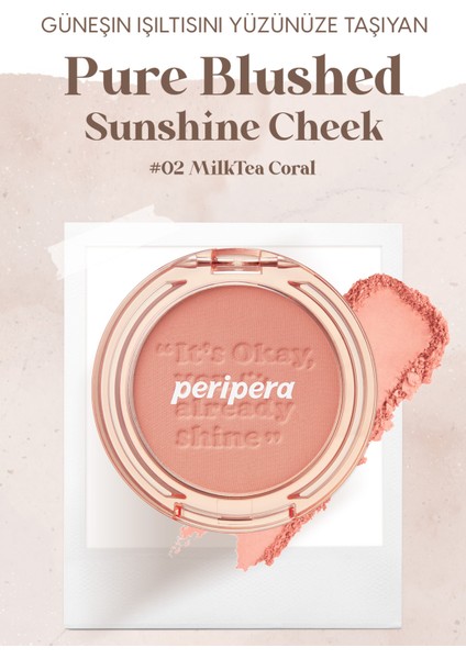 Pastel Tonlarda Sebum Dengeleyici Toz Allık Peripera Pure Blushed Sunshine Cheek (02 Milktea Coral)