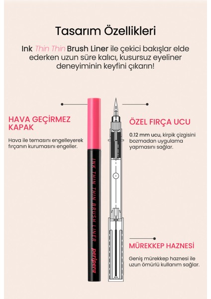 Hassas ve İnce Fırça Uçlu Kalem Eyeliner PERIPERA Ink Thin Thin Brush Liner (01 Black Noir)