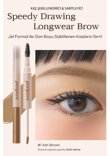 Uzun Süre Kalıcı, Yoğun Pigmentli Kaş Jeli Peripera Speedy Drawing Longwear Brow (02 Ash Brown)