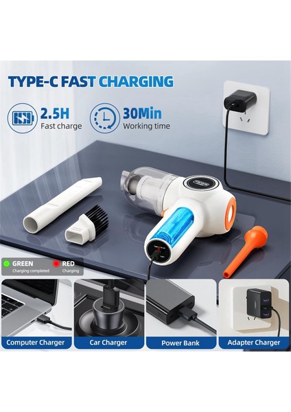 Akülü Araç Süpürgesi 9000PA Mini Kablosuz El Araç Süpürgesi 3 In 1 Taşınabilir Elektrikli Süpürge Araba Ev Için (Yurt Dışından)
