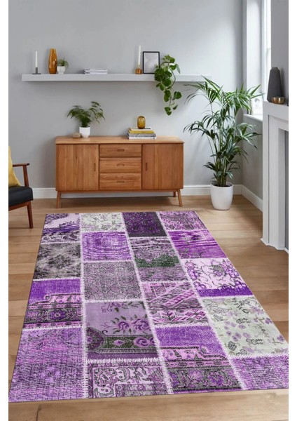 Dijital Baskı Kaymaz Taban Yıkanabilir Patchwork Yolluk Mutfak Salon Halısı, N-Patchwork-04-Mor, modelleri