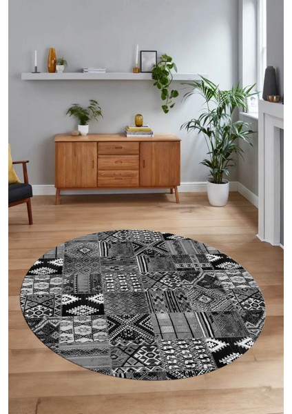 Dijital Kaymaz Yıkanabilir Patchwork Yuvarlak Balkon Mutfak Salon Halısı, N-Y-Patchwork-06-Gri, modelleri