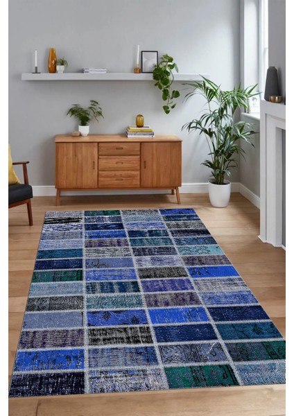 Dijital Baskı Kaymaz Taban Yıkanabilir Patchwork Yolluk Mutfak Salon Halısı, N-Patchwork-09-Mavi, modelleri