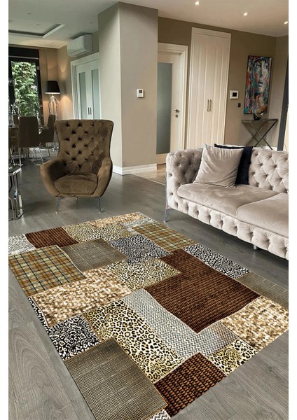 Dijital Baskı Kaymaz Taban Yıkanabilir Patchwork Yolluk Mutfak Salon Halısı, N-Patchwork-15-Kahve, fiyatları