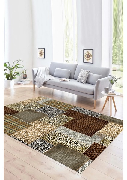Dijital Baskı Kaymaz Taban Yıkanabilir Patchwork Yolluk Mutfak Salon Halısı, N-Patchwork-15-Kahve, fırsatları