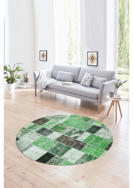 Dijital Kaymaz Yıkanabilir Patchwork Yuvarlak Balkon Mutfak Salon Halısı, N-Y-Patchwork-03-Yeşil, fırsatları