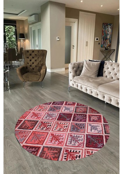 Dijital Kaymaz Yıkanabilir Patchwork Yuvarlak Balkon Mutfak Salon Halısı, N-Y-Patchwork-08-Kırmızı, fiyatları