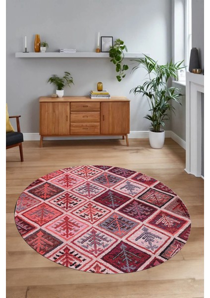 Dijital Kaymaz Yıkanabilir Patchwork Yuvarlak Balkon Mutfak Salon Halısı, N-Y-Patchwork-08-Kırmızı, modelleri