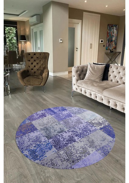 Dijital Kaymaz Yıkanabilir Patchwork Yuvarlak Balkon Mutfak Salon Halısı, N-Y-Patchwork-17-Mavi, fiyatları