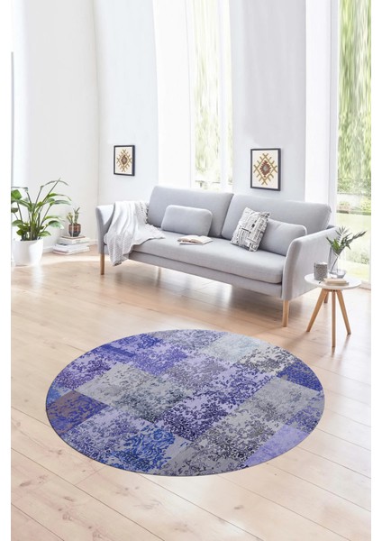 Dijital Kaymaz Yıkanabilir Patchwork Yuvarlak Balkon Mutfak Salon Halısı, N-Y-Patchwork-17-Mavi, fırsatları