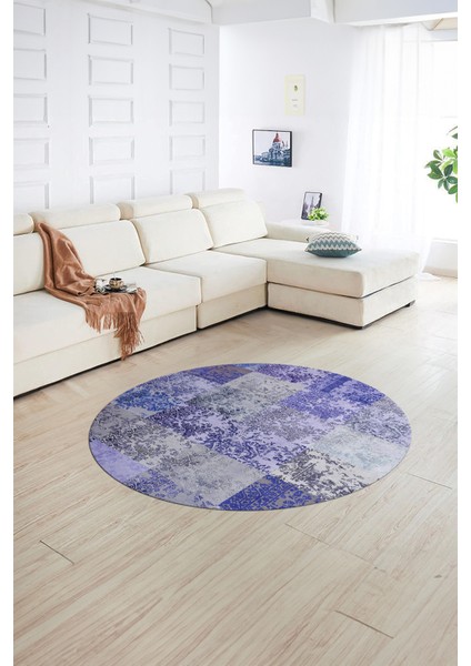 Dijital Kaymaz Yıkanabilir Patchwork Yuvarlak Balkon Mutfak Salon Halısı, N-Y-Patchwork-17-Mavi, indirimleri