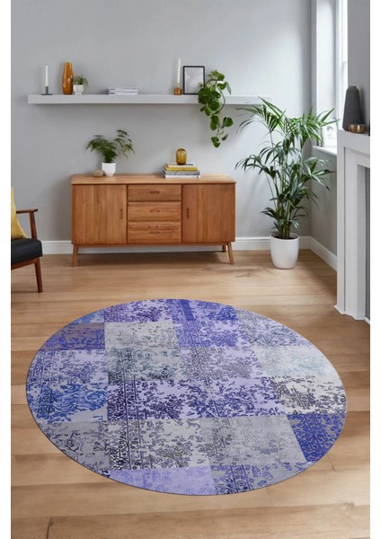 Dijital Kaymaz Yıkanabilir Patchwork Yuvarlak Balkon Mutfak Salon Halısı, N-Y-Patchwork-17-Mavi, modelleri