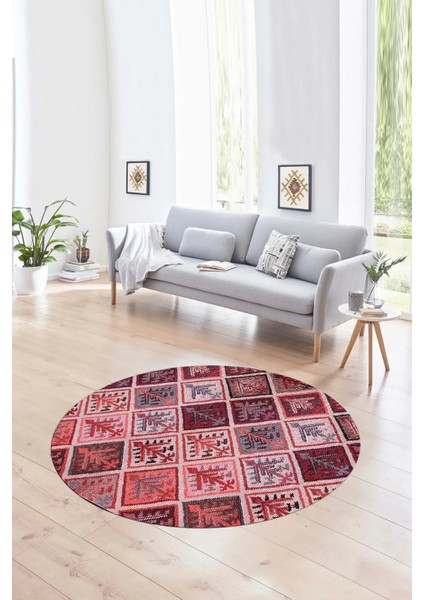 Dijital Kaymaz Yıkanabilir Patchwork Yuvarlak Balkon Mutfak Salon Halısı, N-Y-Patchwork-08-Kırmızı, fırsatları