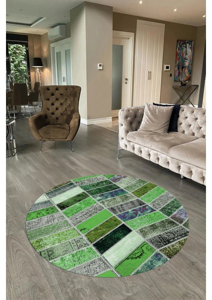 Dijital Kaymaz Yıkanabilir Patchwork Yuvarlak Balkon Mutfak Salon Halısı, N-Y-Patchwork-10-Yeşil, fiyatları