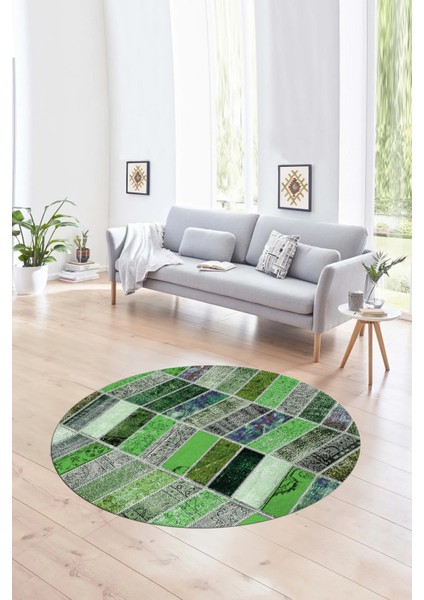 Dijital Kaymaz Yıkanabilir Patchwork Yuvarlak Balkon Mutfak Salon Halısı, N-Y-Patchwork-10-Yeşil, fırsatları