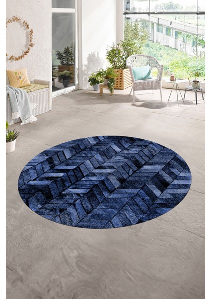 Dijital Kaymaz Yıkanabilir Patchwork Yuvarlak Balkon Mutfak Salon Halısı, N-Y-Patchwork-13-Mavi,
