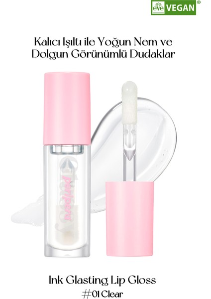 Dudaklara Dolgun, Pürüzsüz ve Işıltılı Görünüm Sunan Gloss Peripera Ink Glasting Lip Gloss (1 Clear)