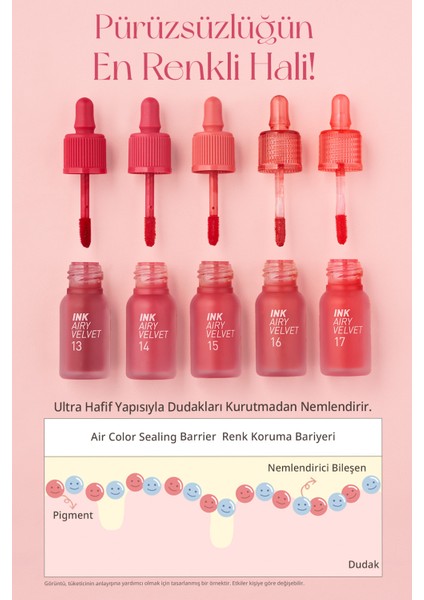 Uzun Süre Kalıcı ve Hafif Formüllü, Kadife Bitişli Tint Peripera Ink Airy Velvet (19 Elf Light Rose)