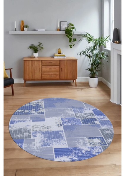 Dijital Kaymaz Yıkanabilir Patchwork Yuvarlak Balkon Mutfak Salon Halısı, N-Y-Patchwork-20-Mavi, modelleri