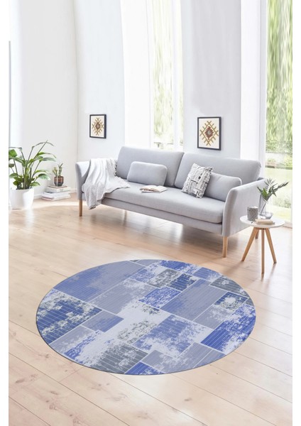 Dijital Kaymaz Yıkanabilir Patchwork Yuvarlak Balkon Mutfak Salon Halısı, N-Y-Patchwork-20-Mavi, fırsatları