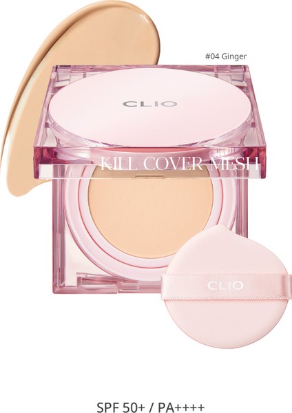 Yoğun Nem ve Işıltı Veren Cushion Clio Kill Cover Mesh Glow Cushion+Refill (4 Ginger) SPF50+PA++++