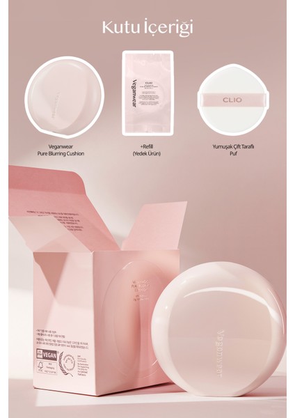 CLIO Blur Efekti Veren Vegan Cushion  Veganwear Pure Blurring Cushion+Refill (2 Lingerie)SPF50+ PA+++