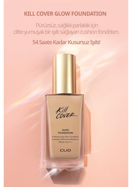 Yoğun Kapatıcılık ve Işıltı Sunan Fondöten Clio Kill Cover Glow Foundation(2bp LINGERIE)SPF50+PA++++