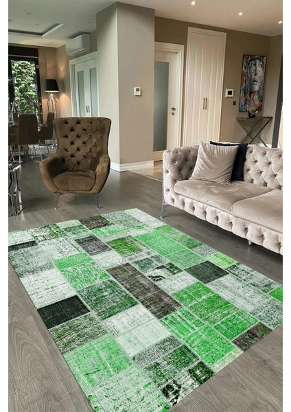 Dijital Baskı Kaymaz Taban Yıkanabilir Patchwork Yolluk Mutfak Salon Halısı, N-Patchwork-03-Yeşil, fiyatları